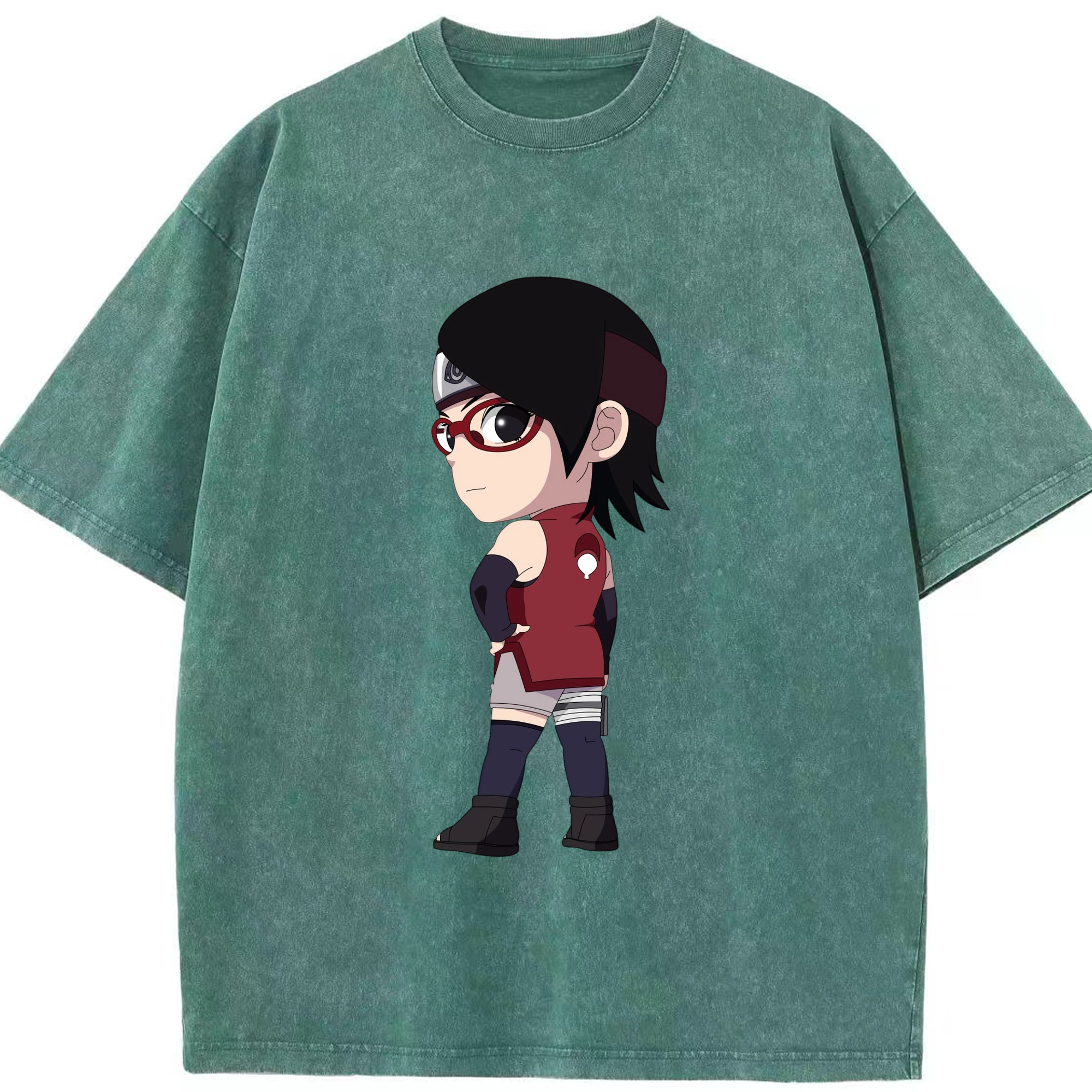 （画像用） NARUTO -ナルト- うちは サラダ Uchiha Sarada 綿100% ヴィンテージ風 半袖Tシャツ（フロントプリント）